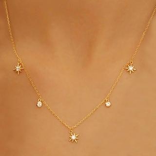 【CReAM】Edith純銀鍍14K金色星星八芒星亮鑽項鍊金銀色項鏈
