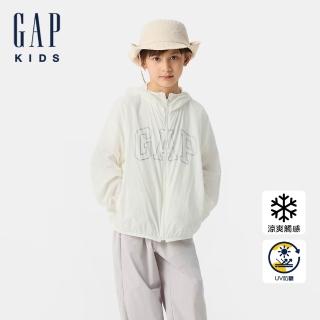 【GAP】兒童裝 Logo印花防曬連帽外套-白色(767132)