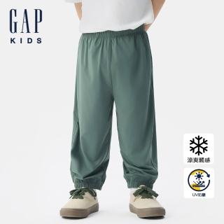 【GAP】男幼童裝 Logo防曬束口鬆緊運動褲-綠色(767327)