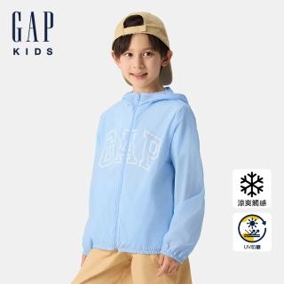 【GAP】兒童裝 Logo印花防曬連帽外套-藍色(767132)