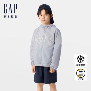【GAP】兒童裝 Logo印花防曬連帽外套-淺灰色(767132)