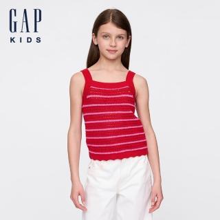 【GAP】女童裝 純棉方領針織背心-紅色條紋(771345)