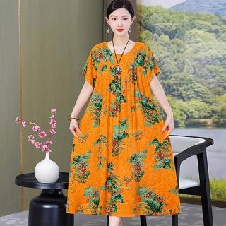 【K.W.】韓國進口出水芙蓉棉稠圖騰洋裝(亞棉 花卉天絲 小香風 涼感背心 共1色)