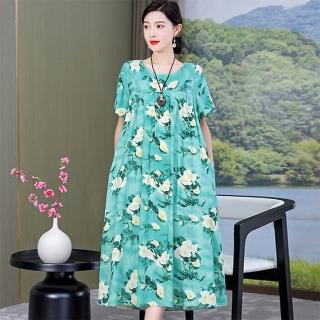 【K.W.】韓國進口秘密戀曲棉稠圖騰洋裝(亞棉 花卉天絲 小香風 涼感背心 共1色)