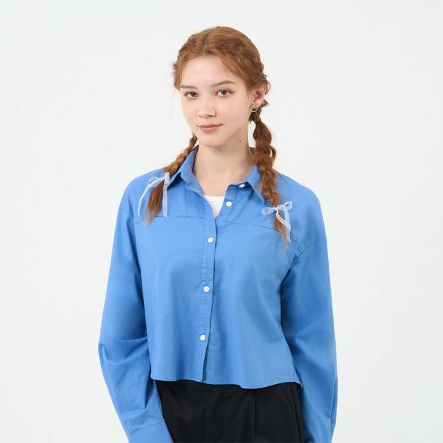 【GIORDANO 佐丹奴】女裝彈力牛津紡短版長袖襯衫(45 卡普里藍)