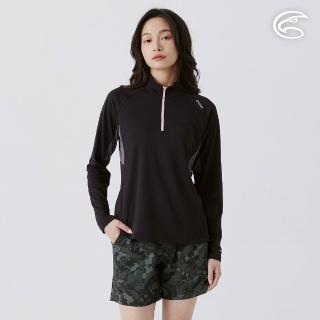 【ADISI】女防曬抑菌半門襟長袖排汗衣 AL2511023 黑色(抗UV 吸濕排汗 防臭 彈性 排汗衣)