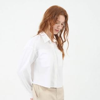 【GIORDANO 佐丹奴】女裝彈力牛津紡短版長袖襯衫(01 標誌白)