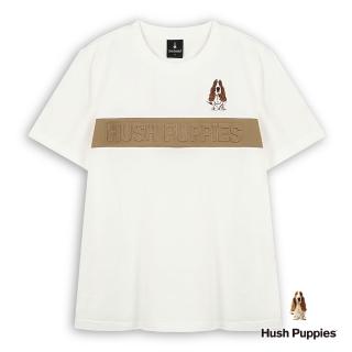 【Hush Puppies】男裝 T恤 簡約配色拼接立體品牌英文刺繡狗T恤(白色 / 53111205)