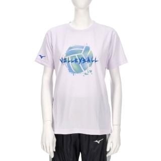 【MIZUNO 美津濃】男款 女款 白色 美津濃 合身版 胸前排球印花 排球上衣 短袖 V2TABG2001