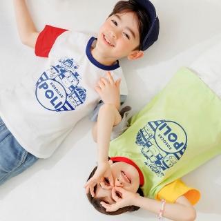 【OB 嚴選】POLI波力純棉撞色拼接印花圓領上衣 《IP0023》