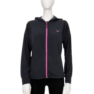【MIZUNO 美津濃】美津濃 女款 黑色 針織 連帽 合身 防曬 運動 休閒 外套 32TCA73209