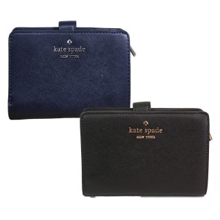 【KATE SPADE】防刮皮革雙折釦式中夾深藍色黑色(贈原廠紙袋母親節送禮)