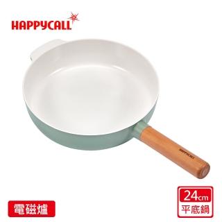 【HAPPYCALL】原野灰強化白陶IH鍛造原木不沾鍋平底鍋24cm(電磁爐適用)