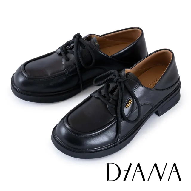 【DIANA】復古學院綁帶柔軟羊皮德比鞋(黑色)