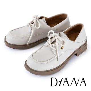 【DIANA】復古學院綁帶柔軟羊皮德比鞋(米色)