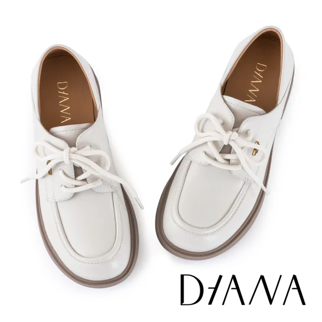 【DIANA】復古學院綁帶柔軟羊皮德比鞋(米色)