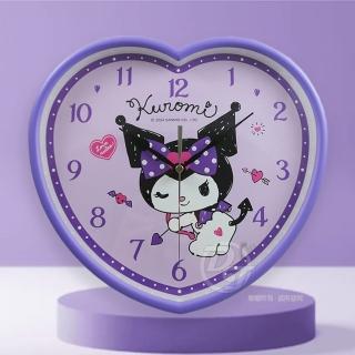 【SANRIO 三麗鷗】KUROMI小惡魔酷洛米蝴蝶結紫漾愛心靜音掛鐘(JM-W4567KU)