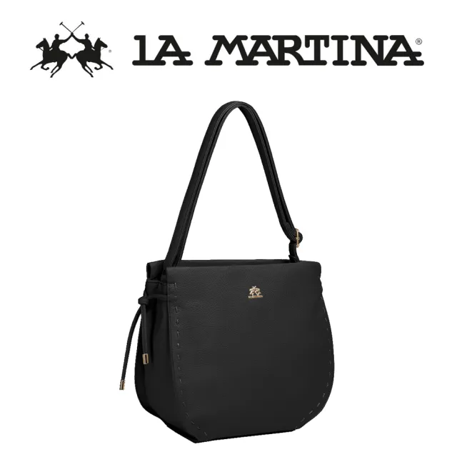 【LA MARTINA】雙11 義大利原裝進口 限量3折 頂級皮革肩背包 1822P 全新專櫃展示品(黑色)