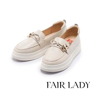 【FAIR LADY】軟實力 甜美小熊單結厚底樂福休閒鞋(復古白、503005)