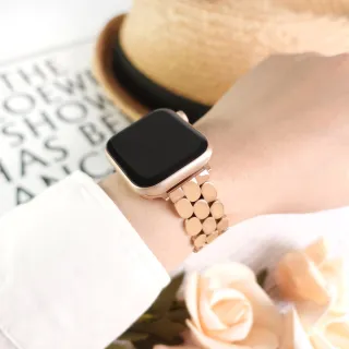 【Watchband】Apple Watch 全系列通用錶帶 蘋果手錶替用錶帶 蜂巢圓形三株 不鏽鋼錶帶(玫瑰金色)