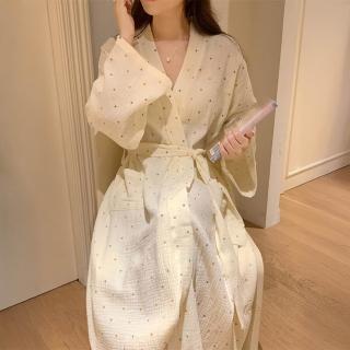 【Jun Jun】春夏透氣棉紗長版浴袍 彩色點點(浴袍 睡袍 浴衣)