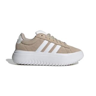 【adidas 愛迪達】GRAND COURT PLATFORM SUEDE 休閒鞋 女鞋 粉 白 皮革 厚底(IH2408)