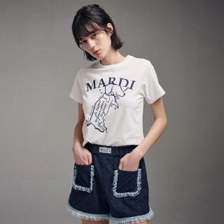 【MARDI MERCREDI】印花短TEE 象牙白 經典臘腸狗 蝴蝶結 純棉 修身版 SLIM TSHIRT SWING THE TAIL