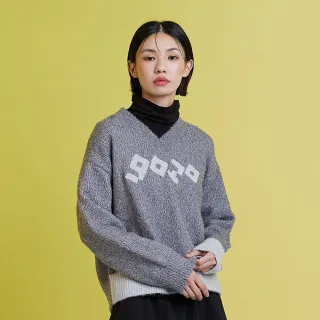 【gozo】仿浣熊毛V領字母配色毛衣(兩色)