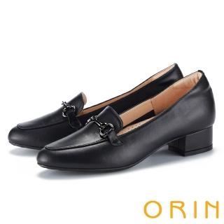 【ORIN】經典馬銜釦真皮樂福中跟鞋(黑色)