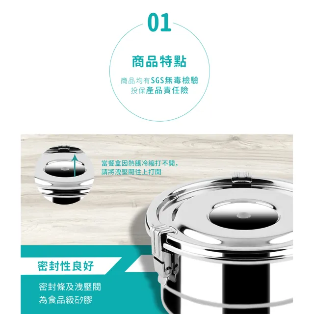 【Chieh Pao 潔豹】304不鏽鋼康潔密封餐盒 12CM 600CC(SGS檢驗合格 防溢 飯盒 便當盒)