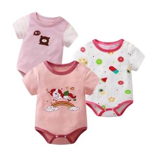 【JoyNa】2入-短袖包屁衣 純棉薄款夏季三角連身衣 嬰兒服 短袖童裝 外出包屁衣(春夏短袖.多色可選)