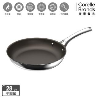 【CorelleBrands 康寧餐具】DuraNano晶奈無塗層不沾不鏽鋼平煎鍋28cm