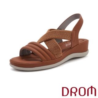 【DROM】厚底涼鞋 一字涼鞋/純色歐美度假風一字彈力交叉帶厚底涼鞋(棕)
