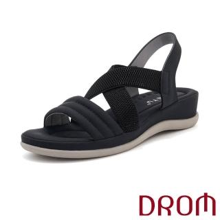 【DROM】厚底涼鞋 一字涼鞋/純色歐美度假風一字彈力交叉帶厚底涼鞋(黑)