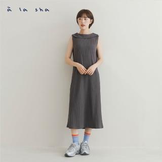 【a la sha】圓翻領坑條背心洋裝