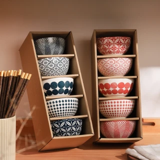 【渥思】日式手繪陶瓷碗禮盒-2盒組(餐具 瓷器碗盤 飯碗 入厝禮 一盒5入碗)