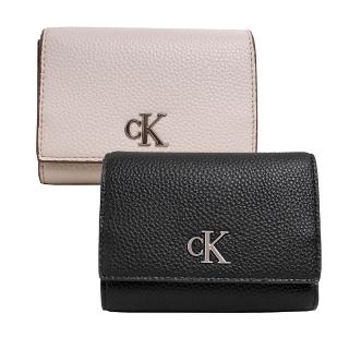 【Calvin Klein】CK立體金屬LOGO荔枝皮革三折式皮夾/CK中夾(多款可選)