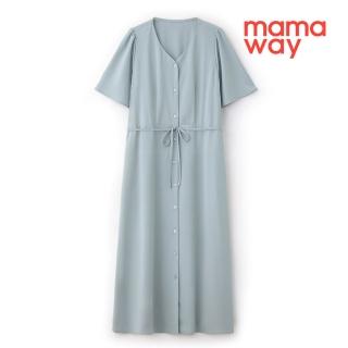 【mamaway 媽媽餵】優雅V領荷葉袖孕哺洋裝(孕婦裝 哺乳洋裝 哺乳衣)
