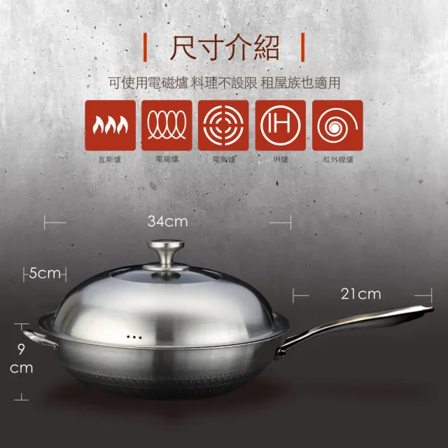 【MASIONS 美心】維多利亞Victoria 皇家316不鏽鋼複合黑晶鍋炒鍋34cm(台灣製造 電磁爐適用)