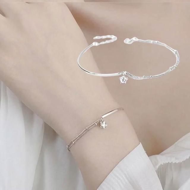 典雅星願S999純銀半鐲手鍊(襯膚 低調細鍊 祈願飾品 雙層手環 手鐲 生日禮物)