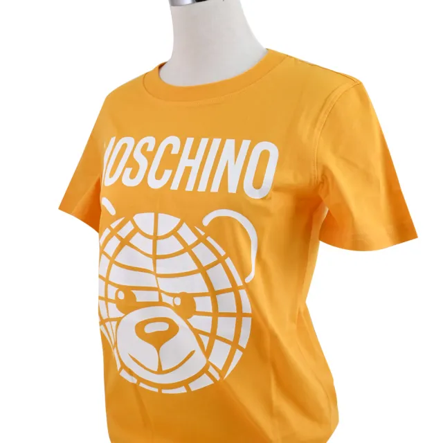 【MOSCHINO】簡約品牌LOGO大臉小熊純棉質個性短T恤(橘色)