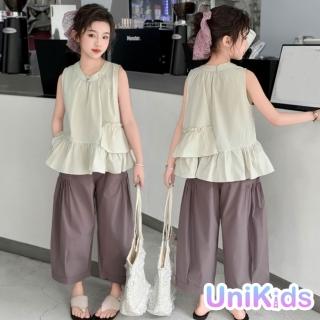 【UniKids】中大童裝2件套裝無袖娃娃裝上衣休閒九分褲女大童裝 CV2526(圖片色)