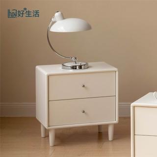 【hoi! 好好生活】源氏木語白月光奶油風橡膠木實木床頭櫃0.5M A246A07