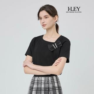 【ILEY 伊蕾】甜美立體蝴蝶結棉質上衣(黑；M-2L；1252391203)