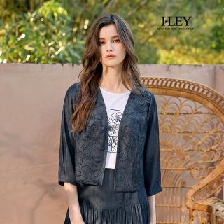 【ILEY 伊蕾】花朵刺繡縲縈牛仔外套(深藍；M-2L；1251078405)