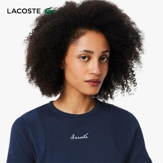 【LACOSTE】女裝-合身剪接造型文字短袖T恤(海軍藍)