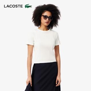 【LACOSTE】女裝-合身剪接造型文字短袖T恤(白色)