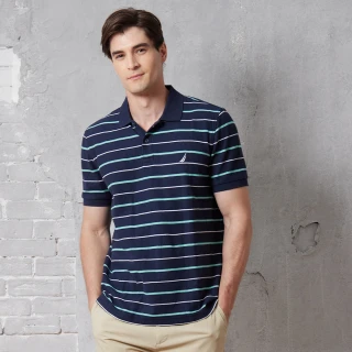 【NAUTICA】官方旗艦 男裝 撞色條紋休閒短袖POLO衫(黑色)