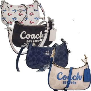 【COACH】經典馬車LOGO肩揹包滿版亮面藍/深咖啡拼白(多款可選/贈原廠防塵袋紙袋/母親節送禮)
