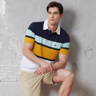 【NAUTICA】官方旗艦 男裝 撞色休閒短袖POLO衫(藍色)